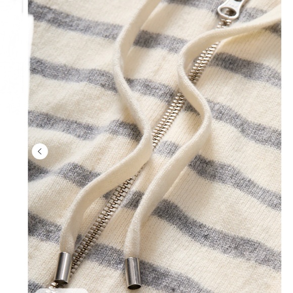 Veronica Beard NEW Cashmere cream & grey striped Hoodie Dickey size 00-14 $298 - Picture 3 of 10